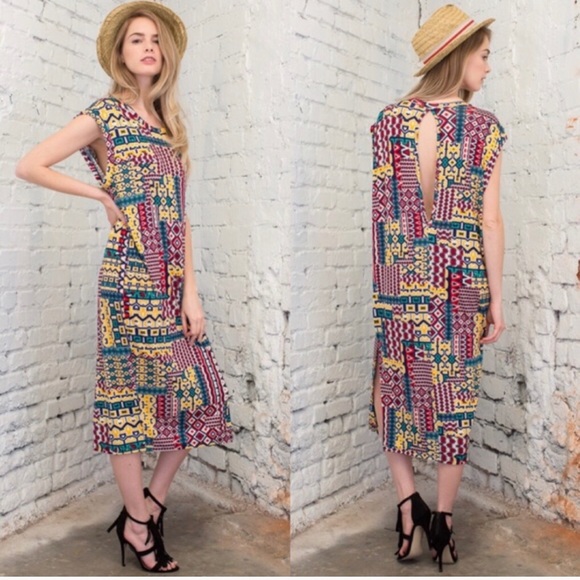 Tribal Print Boho Knit Jersey Boxy Dress - Picture 2 of 8